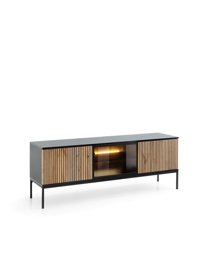 Sento RTV154 TV spintelė, durelės, šviestuvai, juoda/Wotan ąžuolas — изображение 3