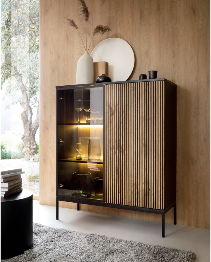 Sento RTV154 TV spintelė, durelės, šviestuvai, juoda/Wotan ąžuolas — изображение 5