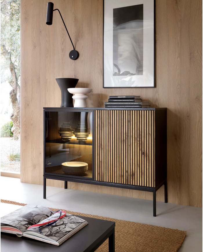 Sento RTV154 TV spintelė, durelės, šviestuvai, juoda/Wotan ąžuolas — изображение 6