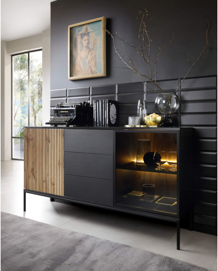 Sento RTV154 TV spintelė, durelės, šviestuvai, juoda/Wotan ąžuolas — изображение 7