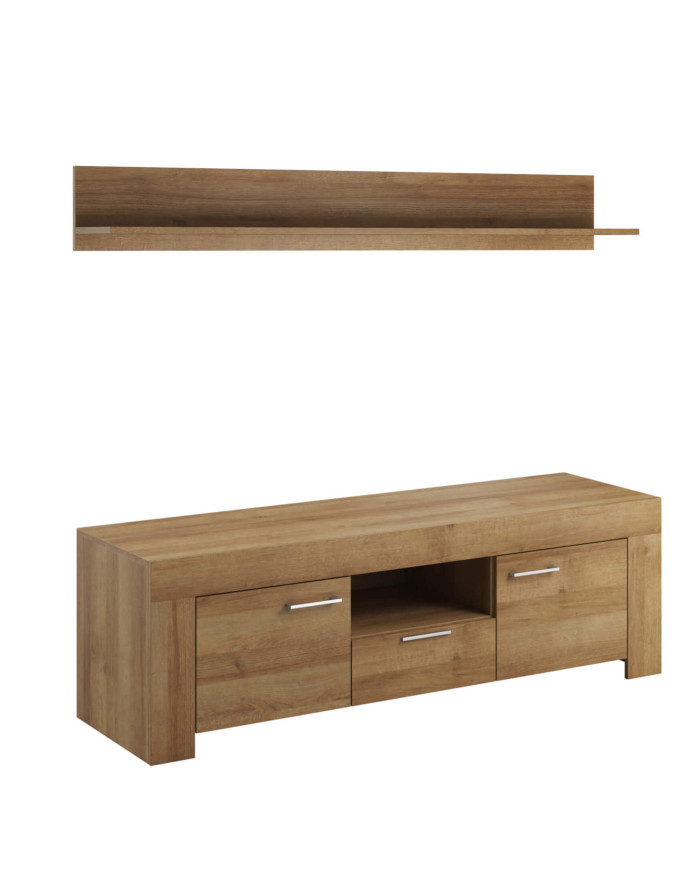 „Sky SRTV 155“ televizoriaus spintelė su P155 pakabinama lentyna, durelėmis, stalčiumi, niša, lentyna, „Riviera Oak“