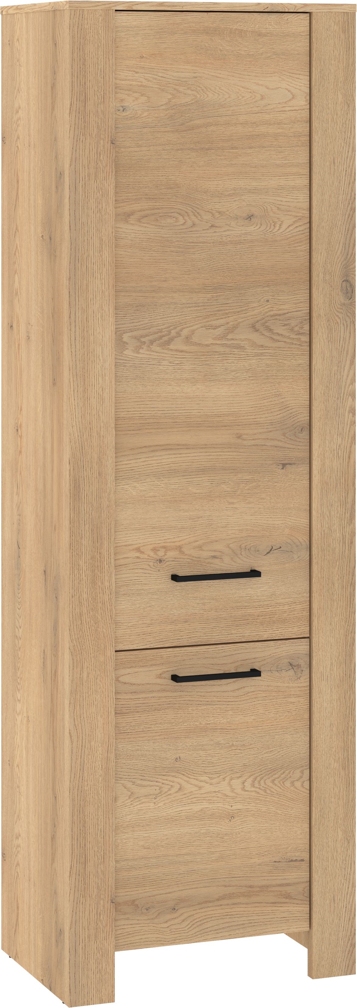 DELIS 01 baldai siaura uždara knygų spinta su lentynomis patalynės spinta, kremonos ąžuolas