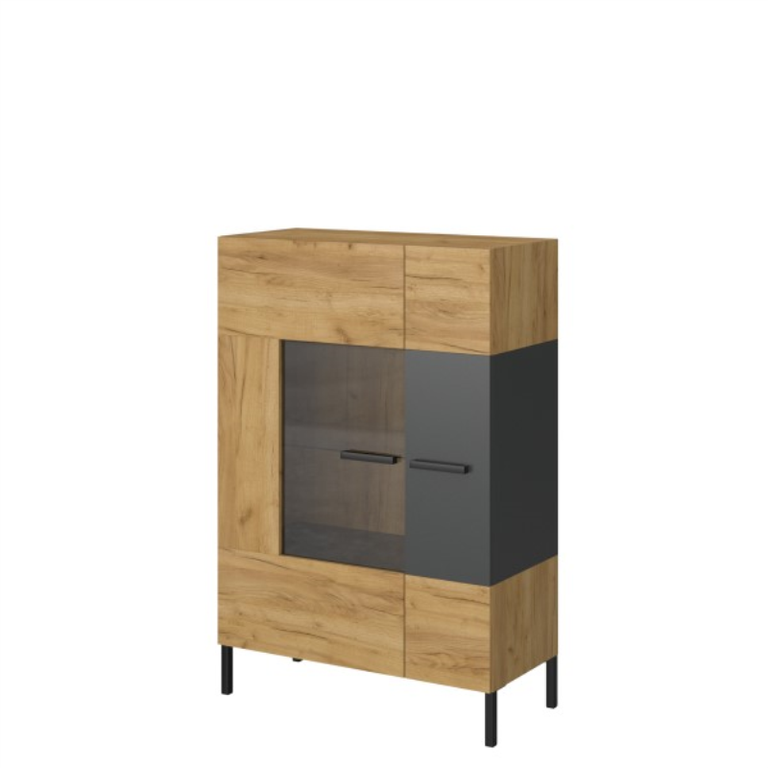 SANTES žema vitrina, 1 vnt., 1 vnt., rankdarbių ąžuolo spalvos, auksinės/antracito spalvos