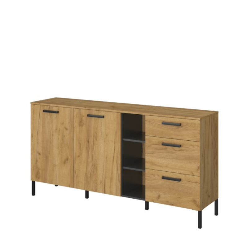 SANTES komoda, 2 stalčiai, 3 stalčiai, ąžuolo, aukso/antracito spalvos