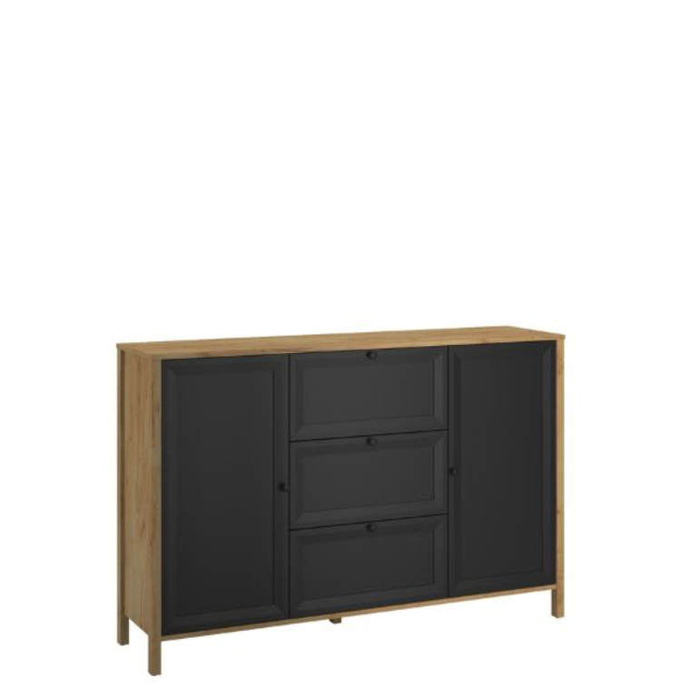 BRENT komoda, 2 stalčiai, 3 vnt., ąžuolo spalvos, auksinė/juoda