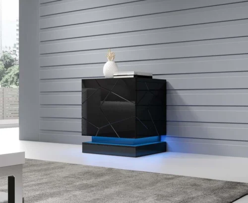 QIU juodi naktiniai staleliai su LED lempomis