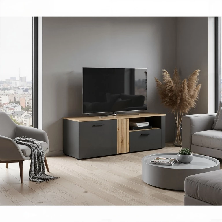 ESTEBAN televizoriaus spintelė 2d1s grafito / ąžuolo evok