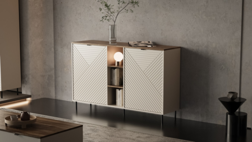 EVO komoda su 2D lentynomis, kašmyras / ąžuolas „Castello“