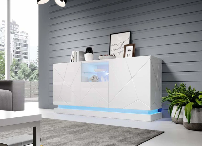 QIU komoda, 150 cm, balta, su LED šviesa