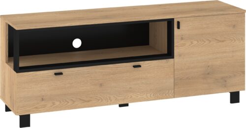 GAVES 13 baldų komoda, stalas, TV spintelė, palėpė svetainei, kremonos ąžuolas, juodas