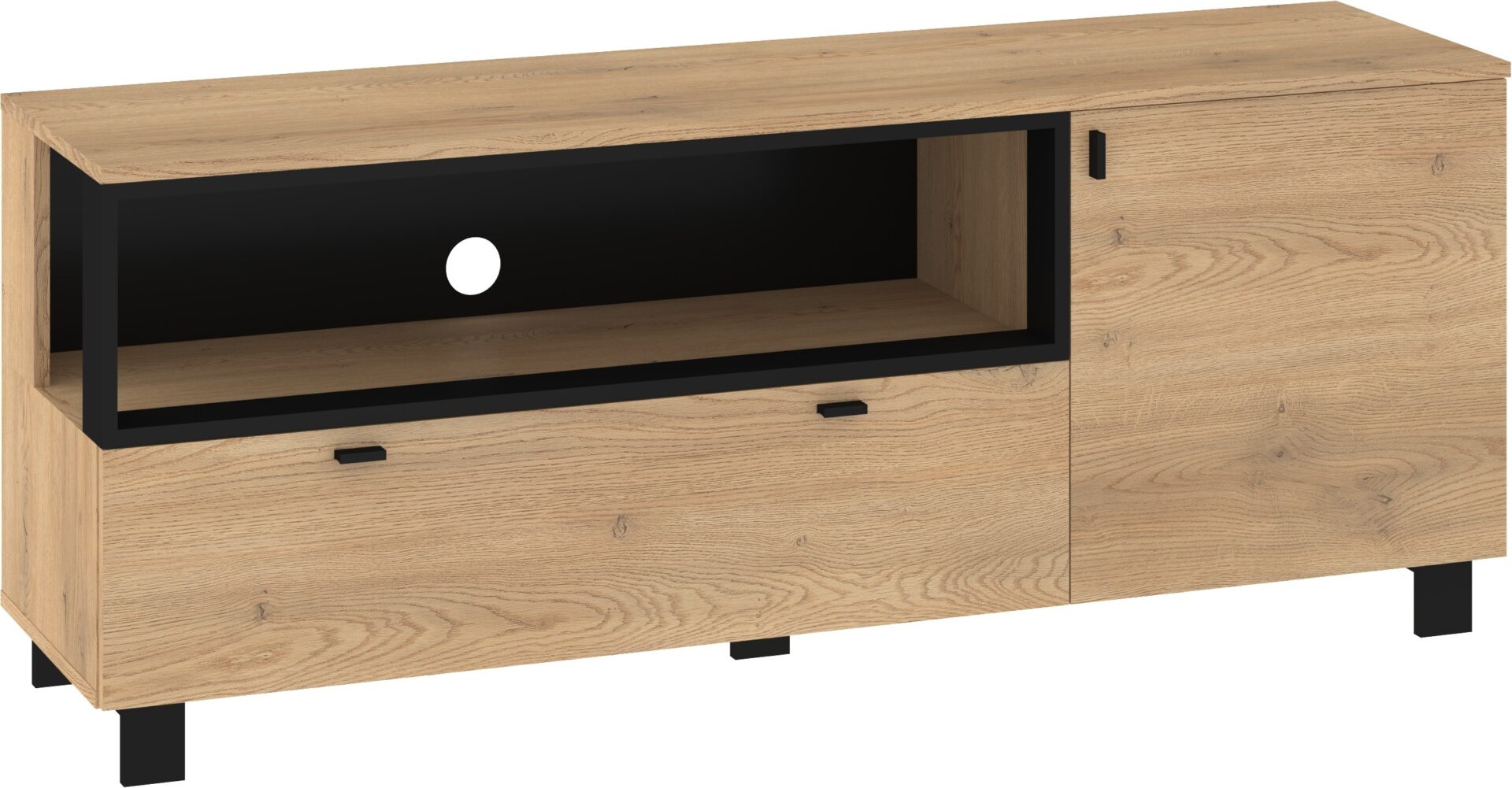 GAVES 13 baldų komoda, stalas, TV spintelė, palėpė svetainei, kremonos ąžuolas, juodas