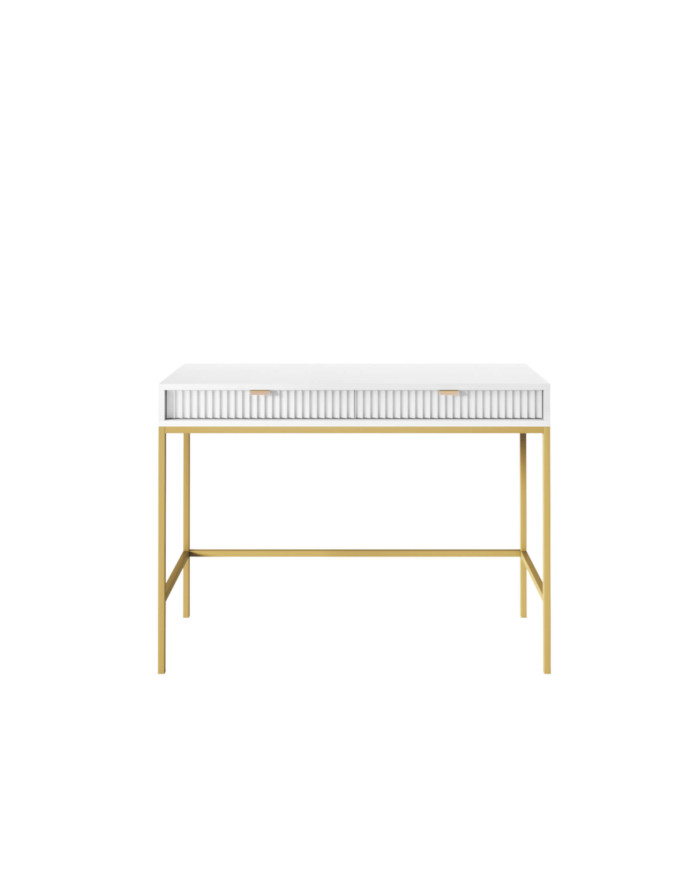 Tualetinis staliukas, Nova T104 konsolė, stalčiai, baltas/auksinis rėmas