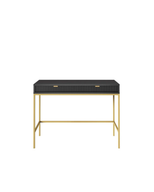 Nova T104 konsolinis tualetinis staliukas su stalčiais, juodas/auksinis rėmas