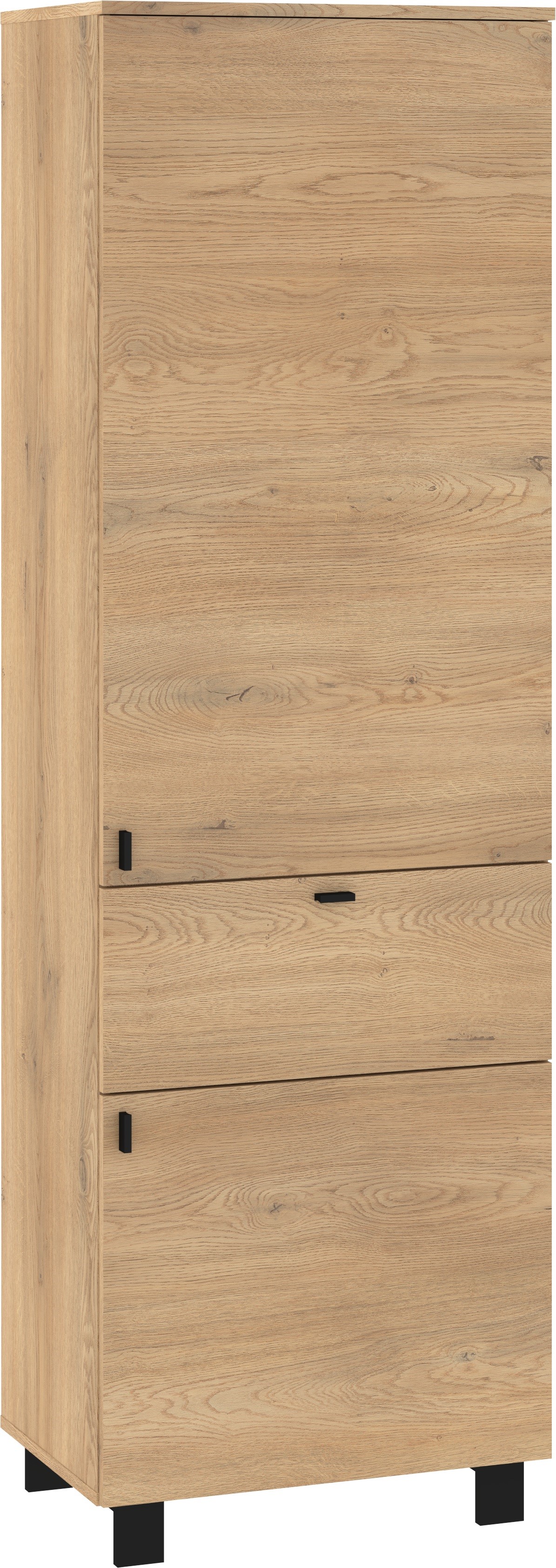 GAVES 07 baldai, knygų lentyna su lentynomis ir uždaru stalčiumi, palėpė, ąžuolas „Cremona“, juoda