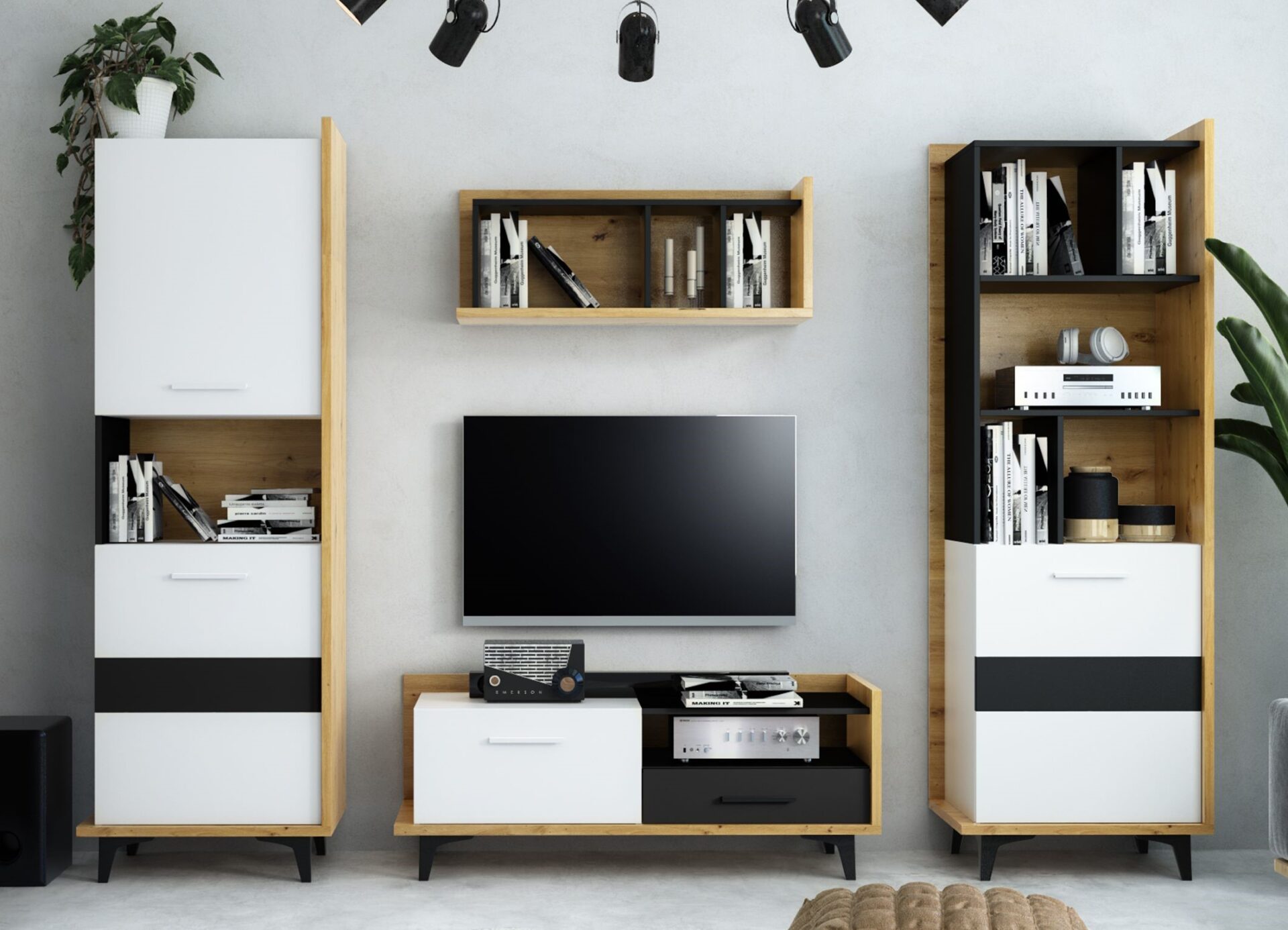 DOX baldai #2 kambario sieninė spintelė knygų lentyna TV spintelė lentyna artisan ąžuolas baltas