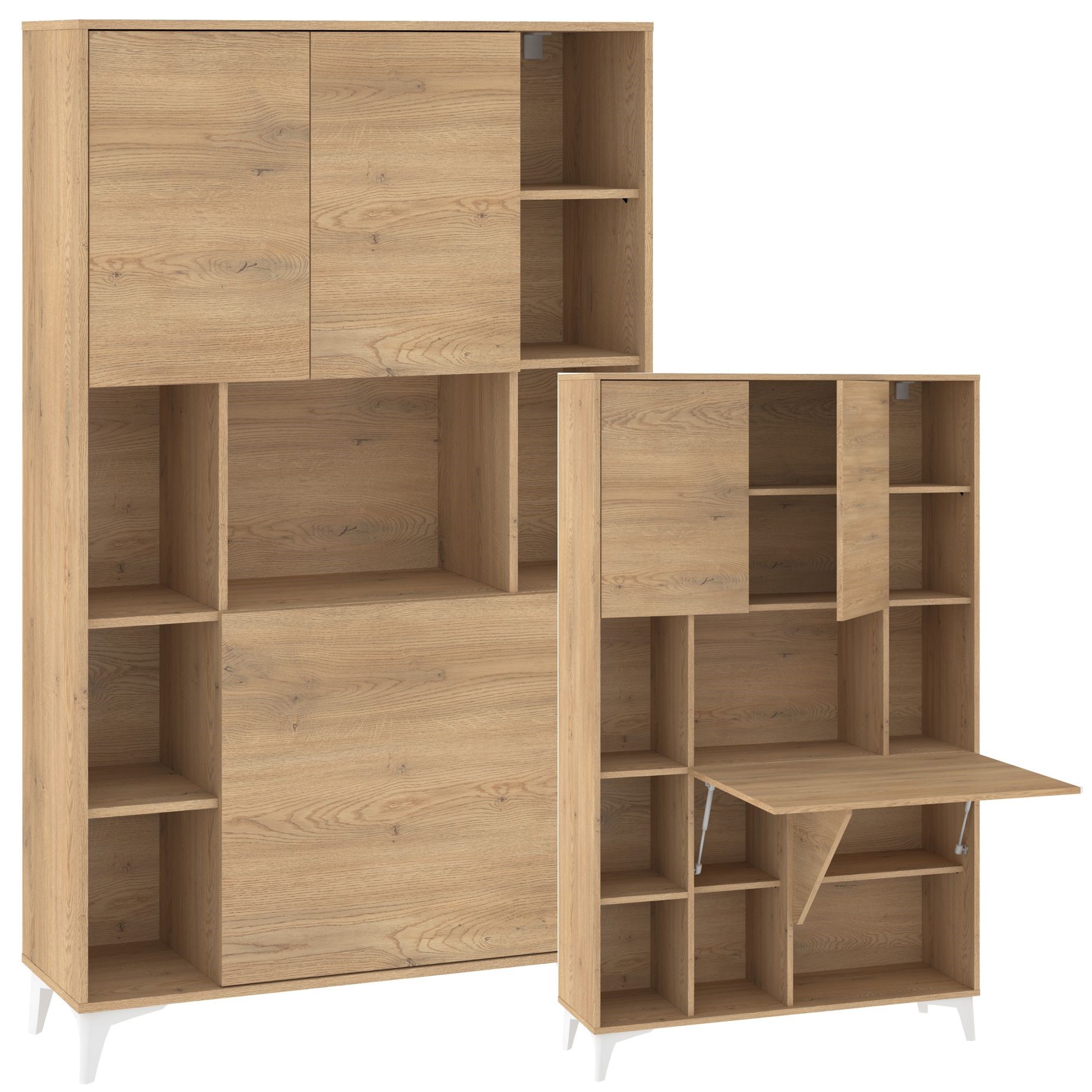 MEGI 2 baldų knygų lentyna + sulankstomas stalas, kremonos ąžuolas