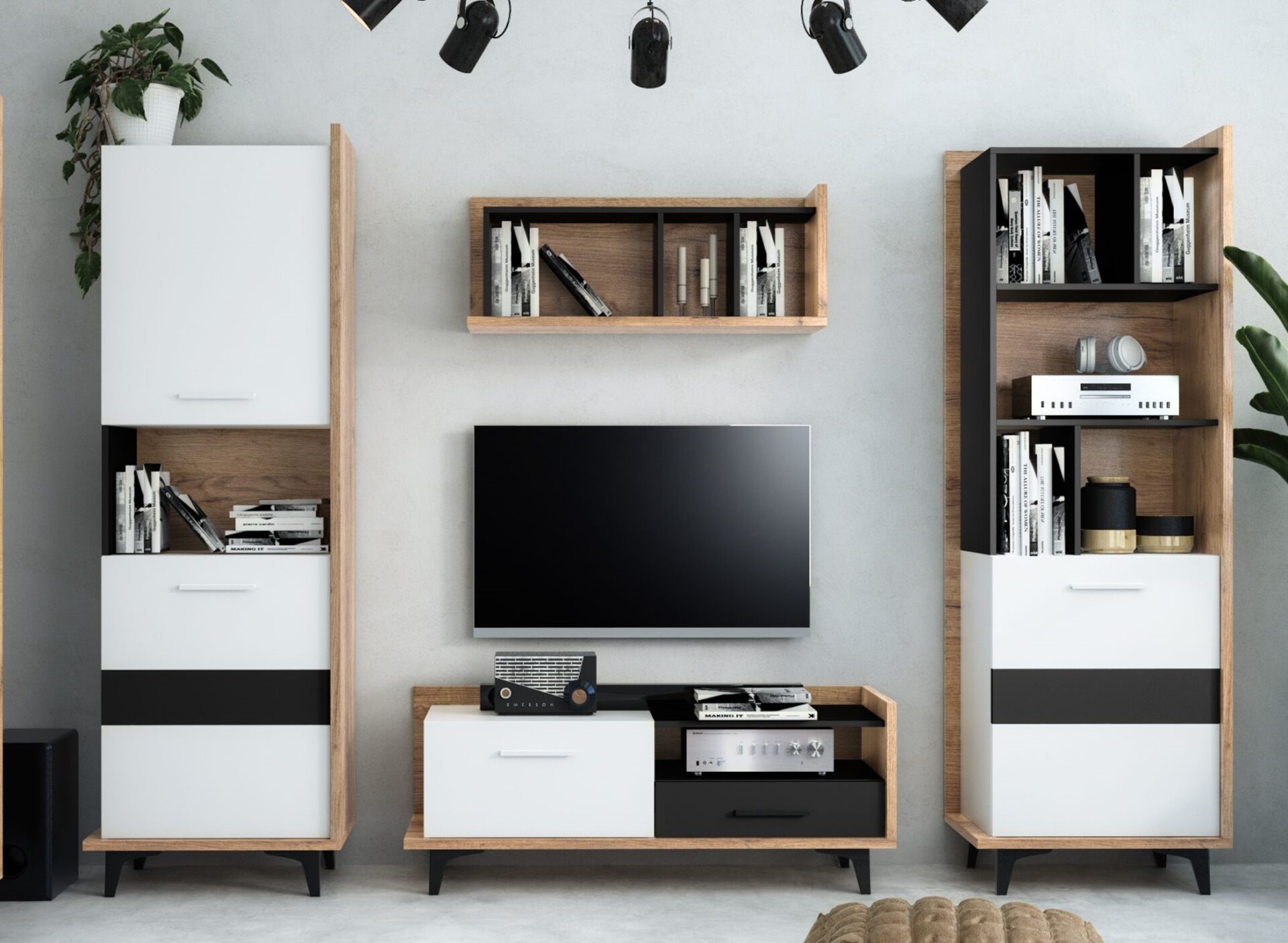 DOX baldai #2 kambario sieninė spintelė knygų lentyna TV spintelė lentyna craft ąžuolas baltas