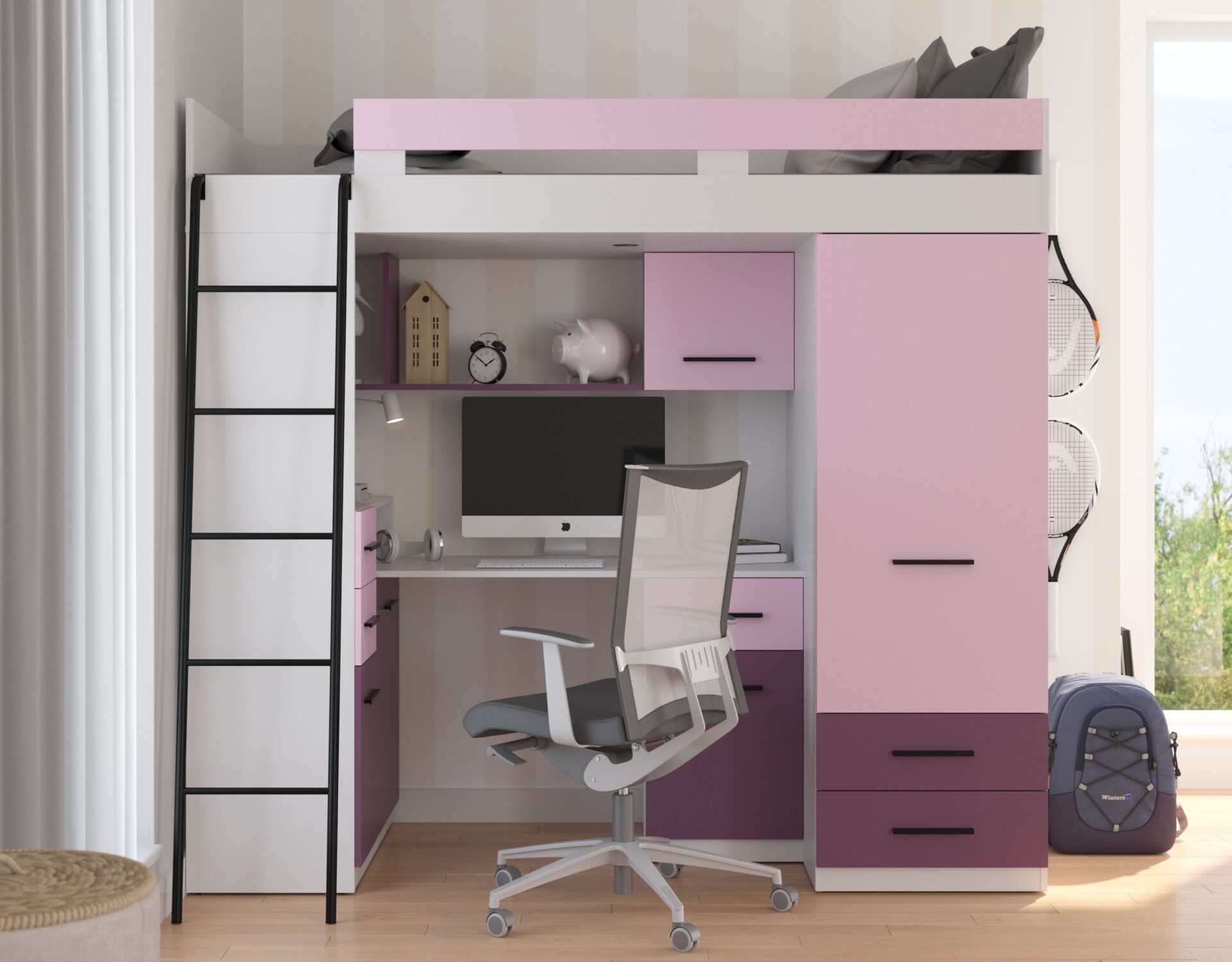 MYKS L antresolė be matinės baltos/levandų spalvos