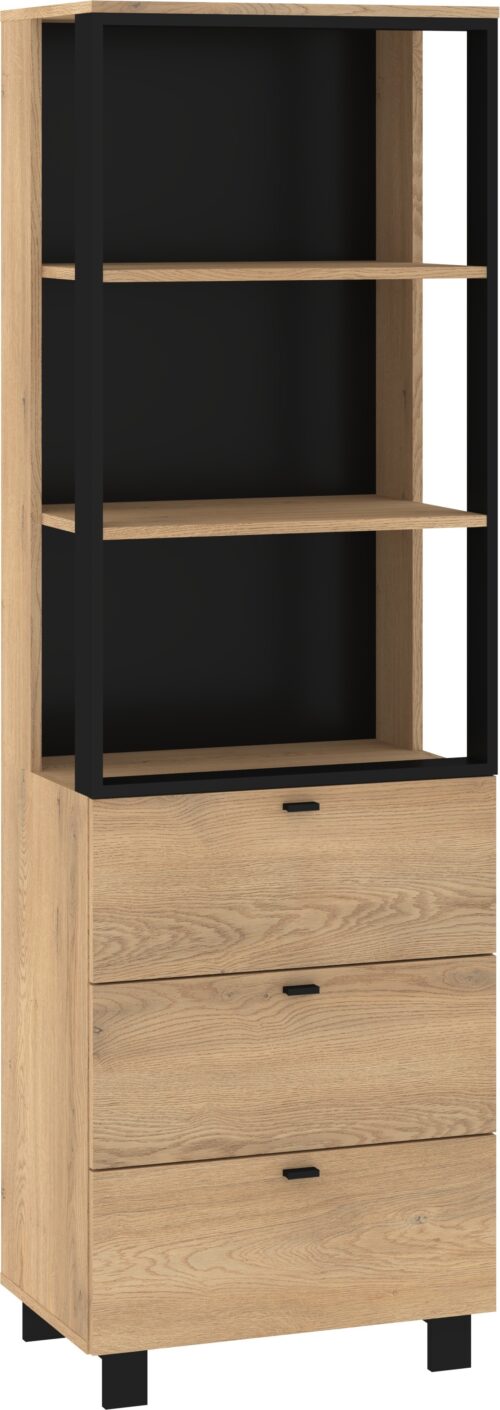 GAVES 11 baldai, aukšta lentyna su lentynomis ir stalčiais, palėpė, ąžuolas „Cremona“, juoda