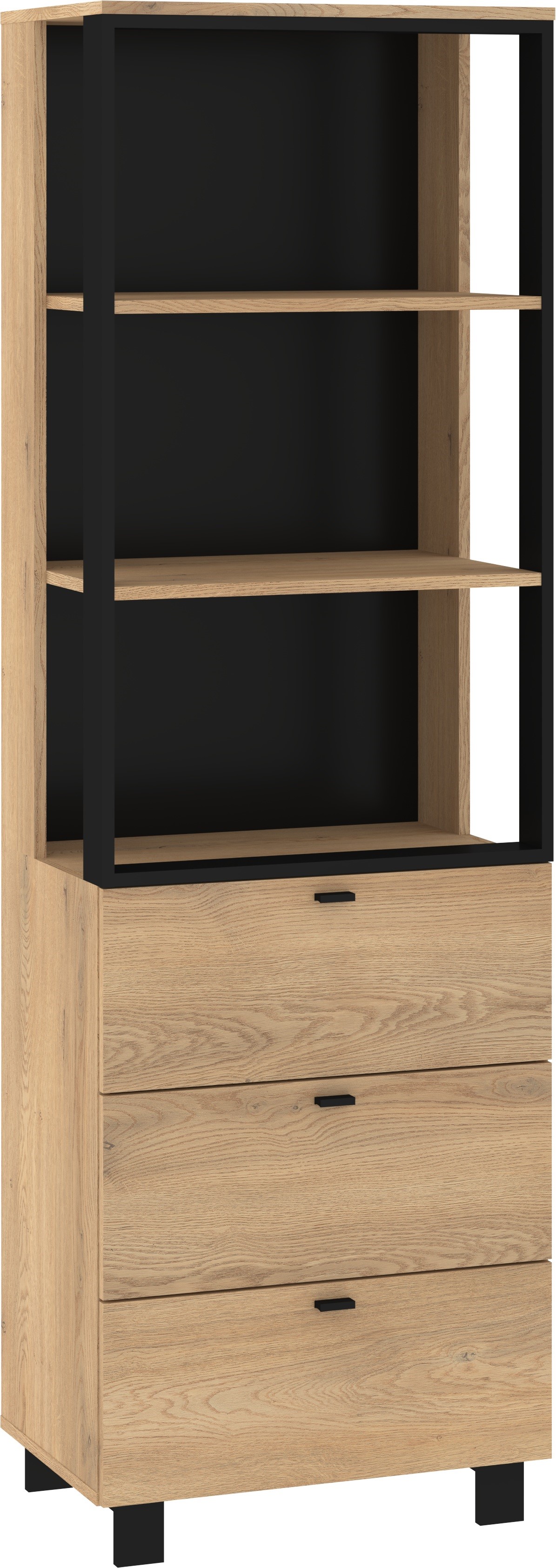 GAVES 11 baldai, aukšta lentyna su lentynomis ir stalčiais, palėpė, ąžuolas „Cremona“, juoda
