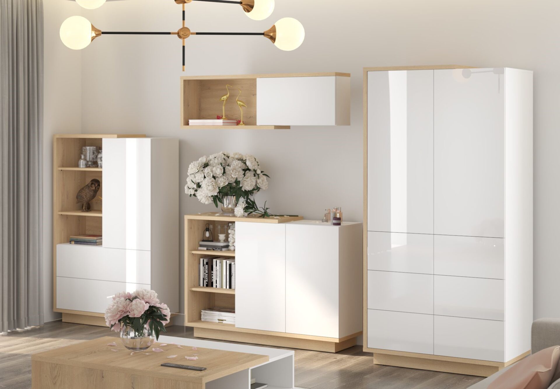 BRITA baldai #4 kambarių knygų lentyna komoda drabužių spinta lentyna kremonos ąžuolas baltas blizgus