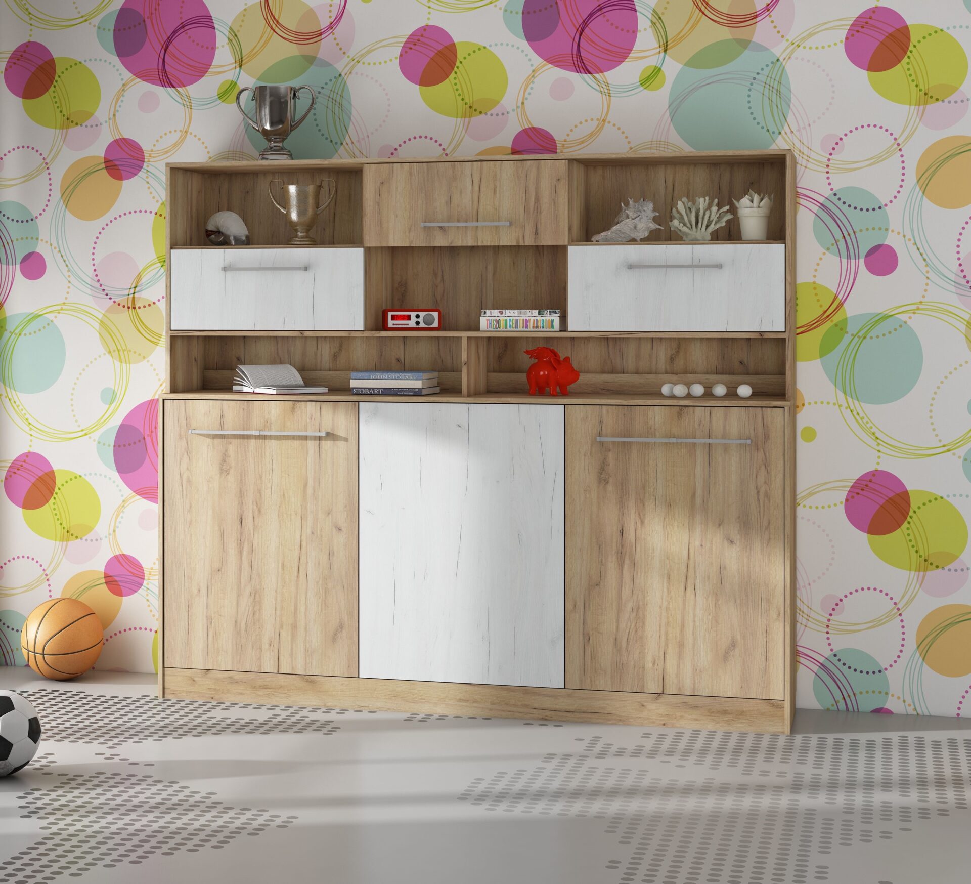 Sulankstoma sieninė lova 90x200 ERGO + pagrindas „craft“ aukso spalvos tamsiai baltas