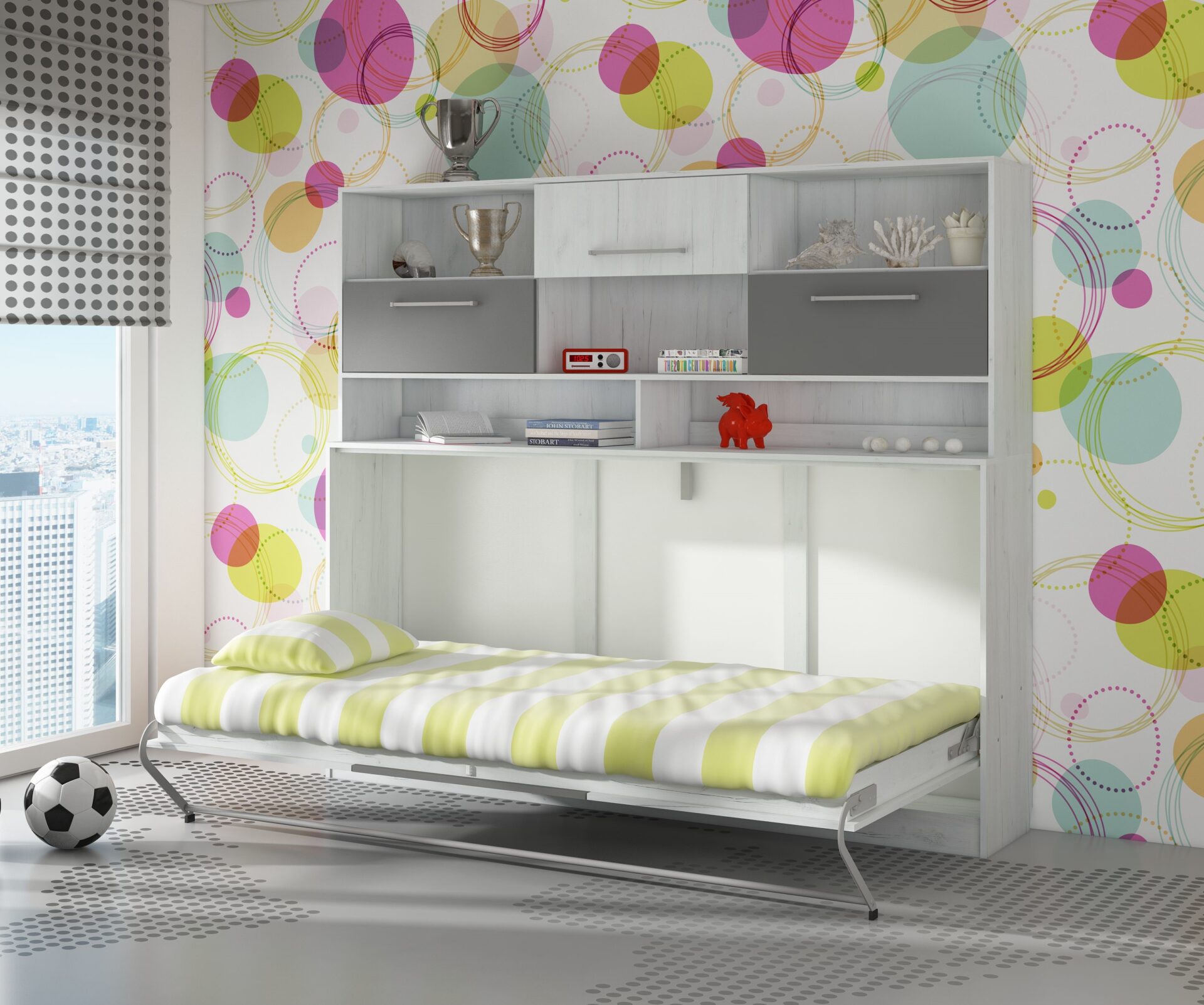 Sulankstoma sieninė lova 90x200 ERGO + pagrindas „Craft“ baltos grafito spalvos - Paveikslėlis 2