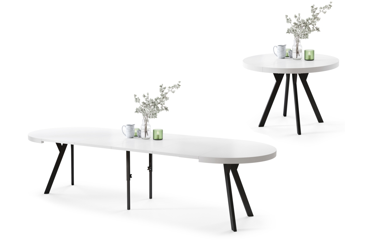 VITO matinės baltos/juodos kojos - DIDELIS APVALUS STALAS Ø110, IŠTRAUKIAMAS IKI 310 CM SU Y FORMOS KOJOMIS, PALĖPĖS/PRAMONINIS STILIUS