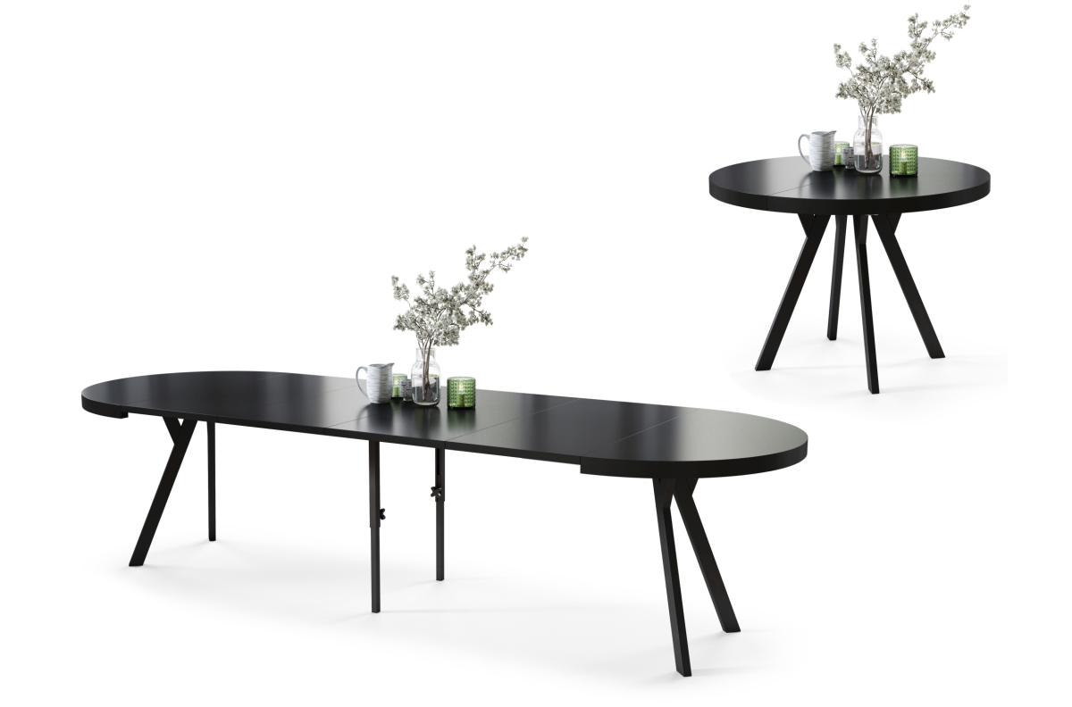 VITO matinės juodos/juodos kojos - DIDELIS APVALUS STALAS Ø110, IŠTRAUKIAMAS IKI 310 CM SU Y FORMOS KOJOMIS, PALĖPĖS/PRAMONINIS STILIUS