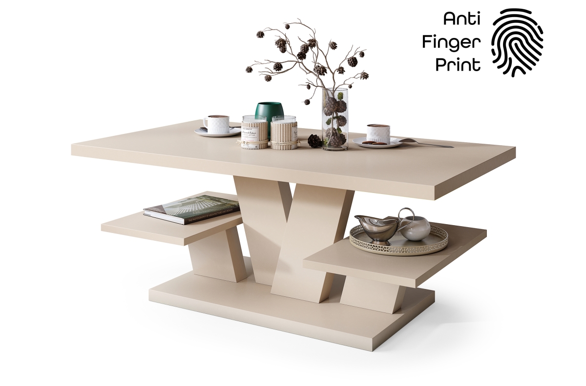 VIVA MAT smėlio spalvos [Super matinis / atsparus pirštų atspaudams] - MODERNUS KAŠMYRO KAVOS STALIUKAS SU LENTYNOMIS