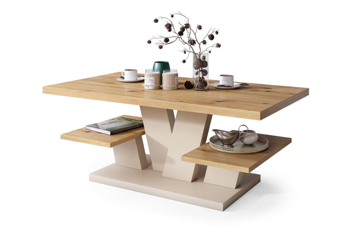 VIVA MAT Artisan Oak/Beige (Champagne) - MODERNUS KAVOS STALIUKAS SU LENTYNOMIS