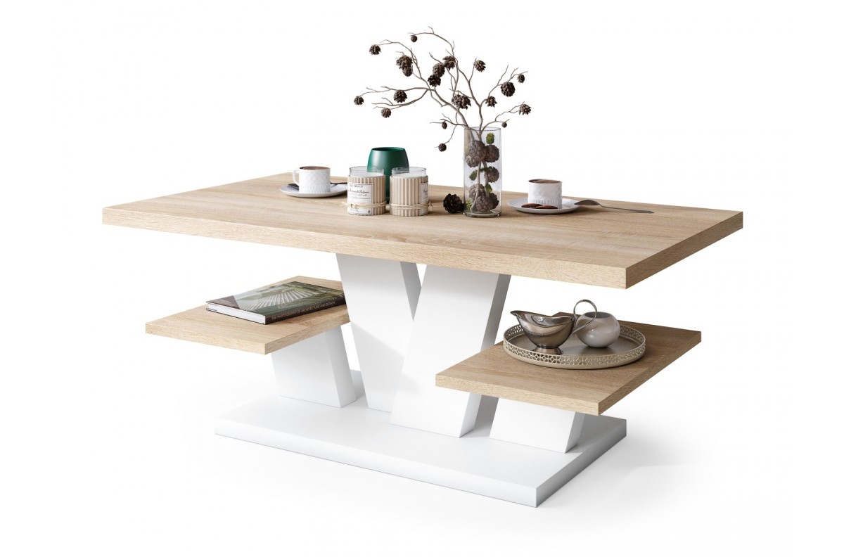 VIVA MAT Sonoma ąžuolas/balta - MODERNUS KAVOS STALIUKAS SU LENTYNOMIS