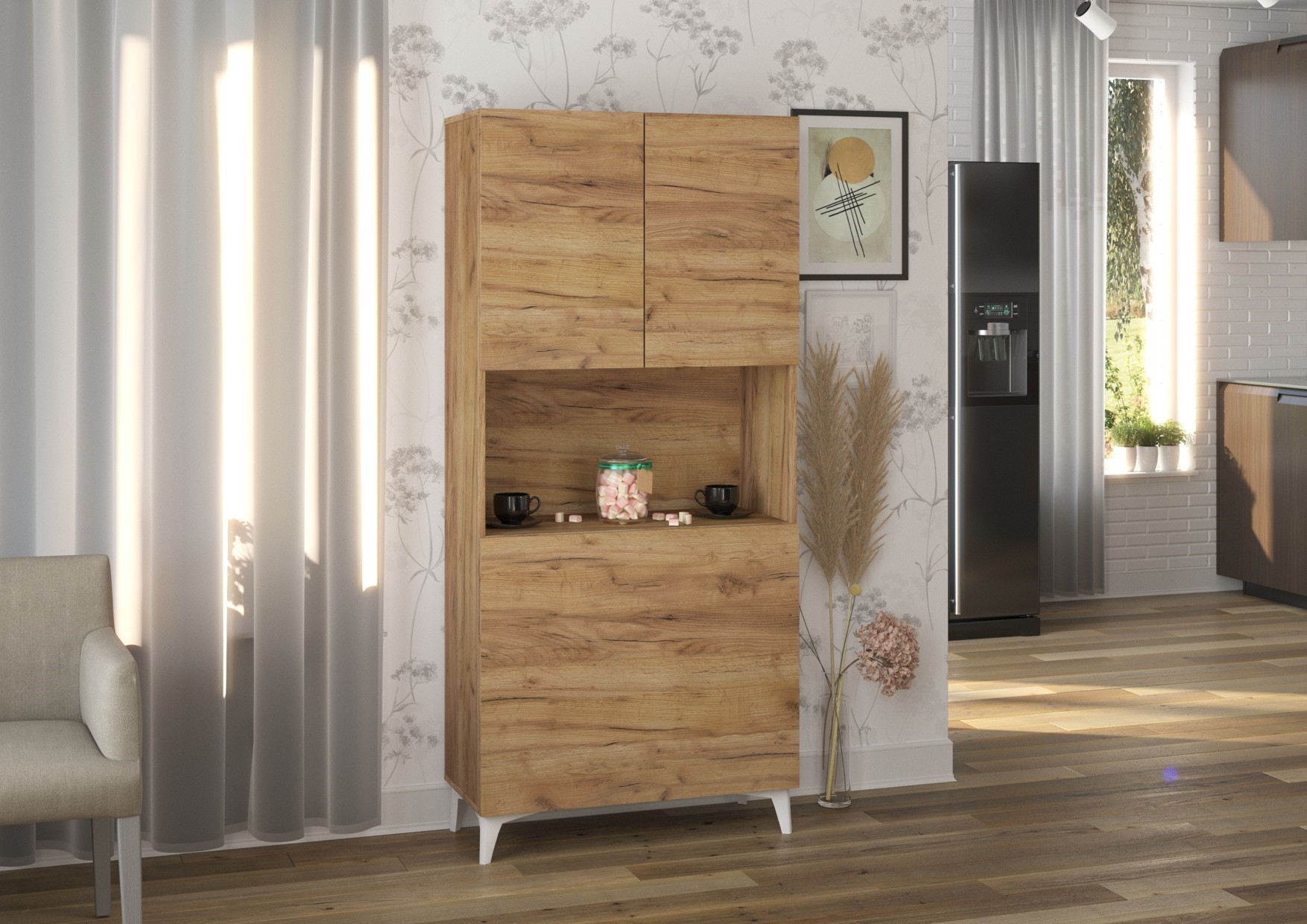 MEGI baldai, 1 lentyna + rašomasis stalas, ąžuolas, auksinis