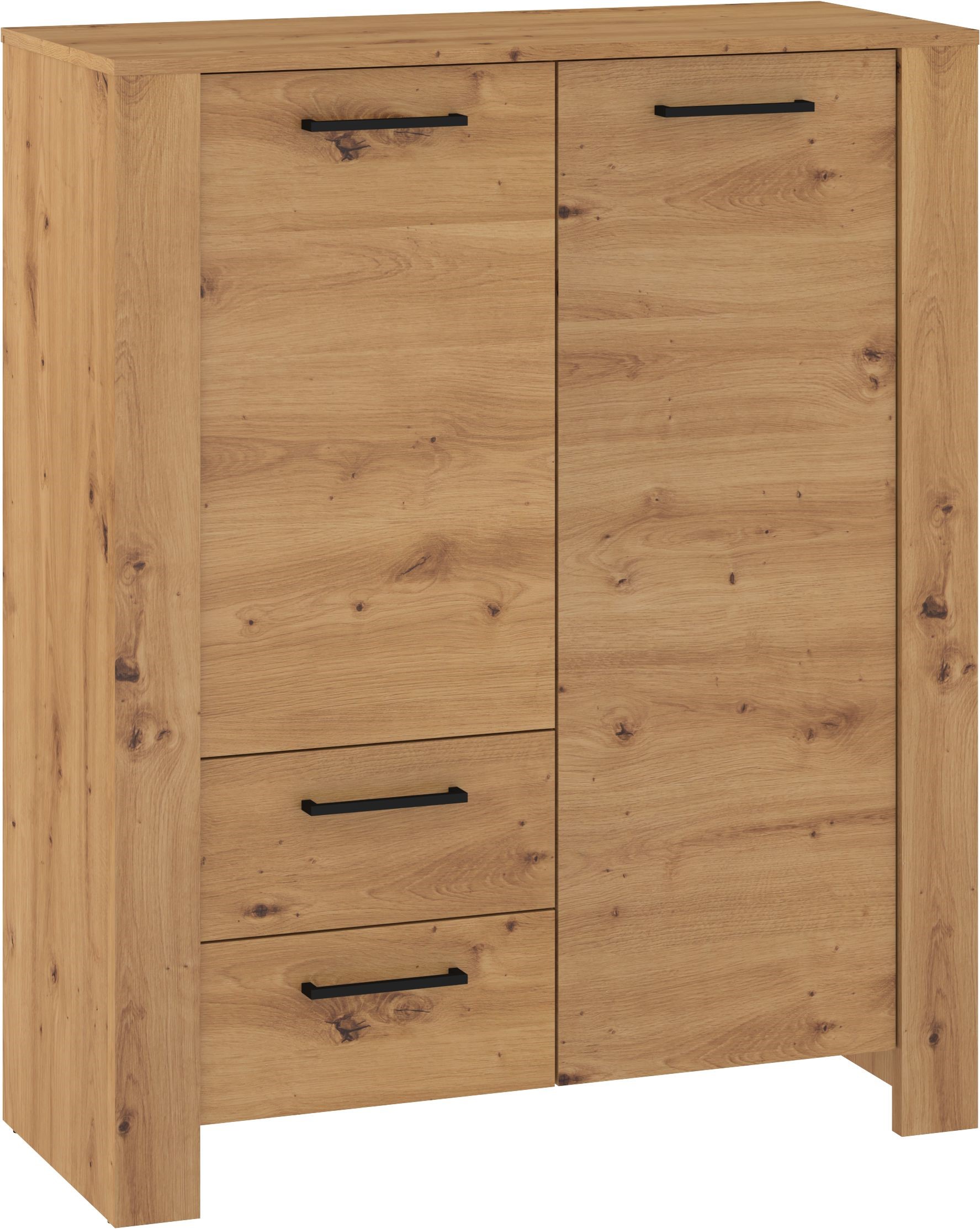 DELIS 08 baldai, lentyna su durelėmis ir stalčiais svetainei, ąžuolo dirbiniai