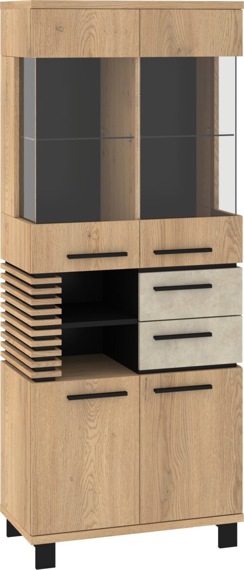 MILAR 14 žema vitrina svetainei, 2 vnt., Kretos ąžuolo, Granados, migdolų juodumo spalvos