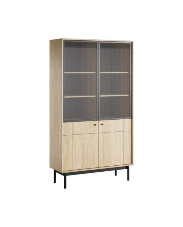 Japandi WT104 vitrina, stikliniai fasadai, „Linea Oak“ / juoda