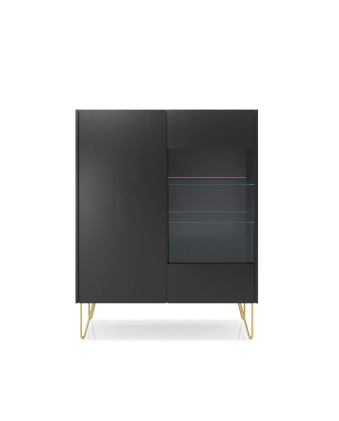 Harmony WT97 žema vitrina, dvidurė, juodo grafito/juodo karališkojo marmuro spalvos