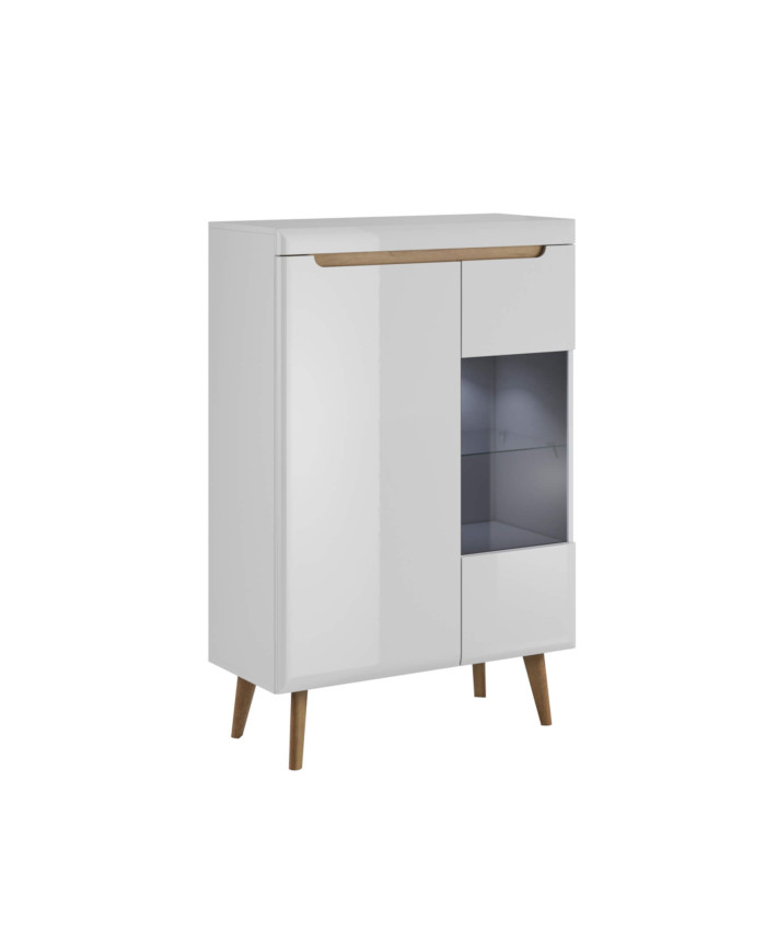 Nordi NWT90 žema vitrina, dviejų durų, balta/Rivjeros ąžuolas