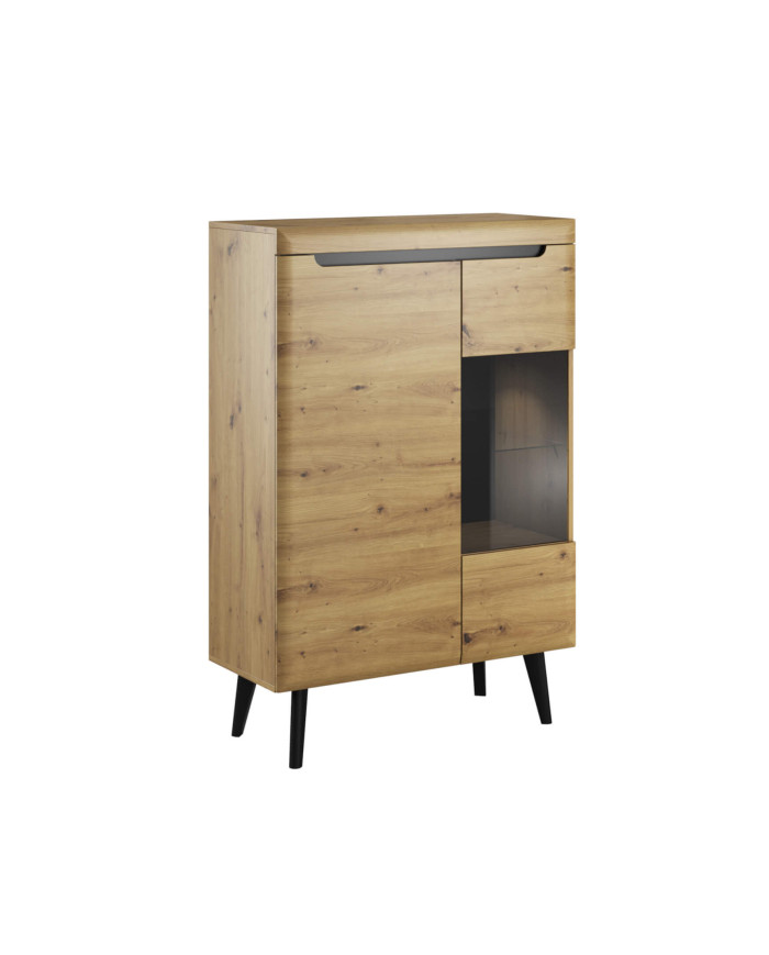 Nordi NWT90 žema vitrina, dviejų durų, Artisan Oak/Black