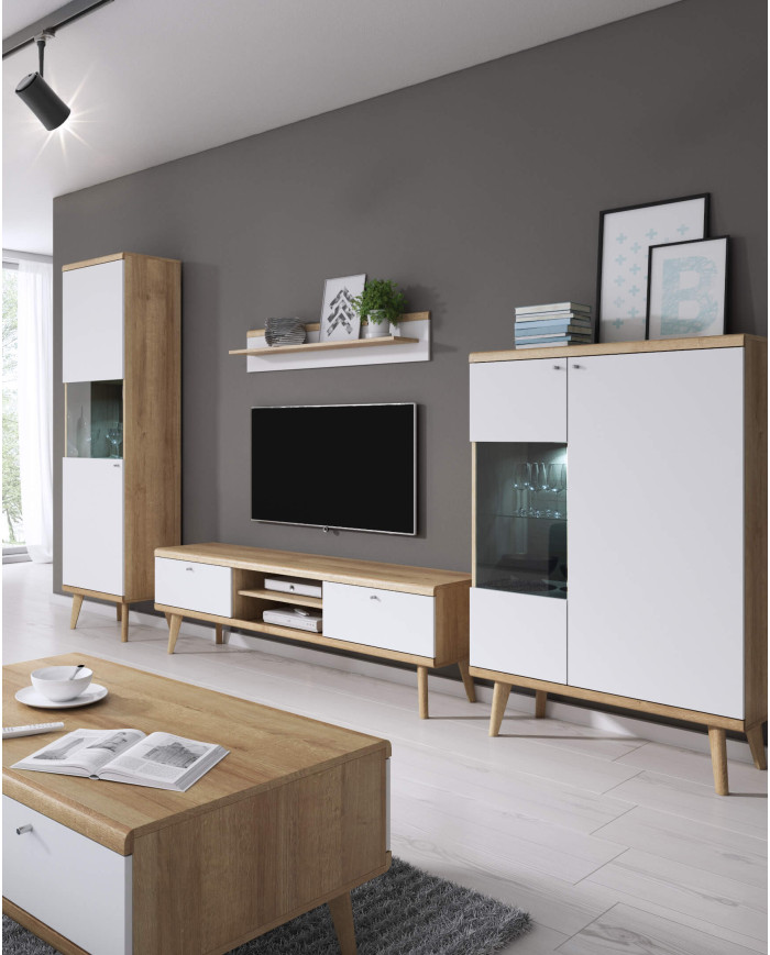 Primo PWT90 žema vitrina, dviejų durų, Riviera Oak/White — изображение 3