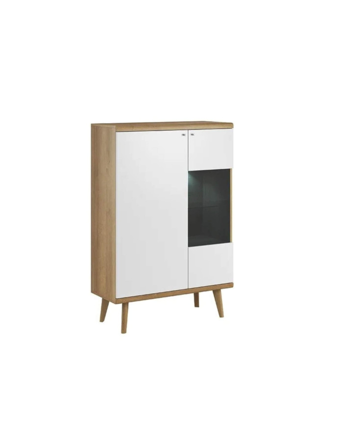 Primo PWT90 žema vitrina, dviejų durų, Riviera Oak/White