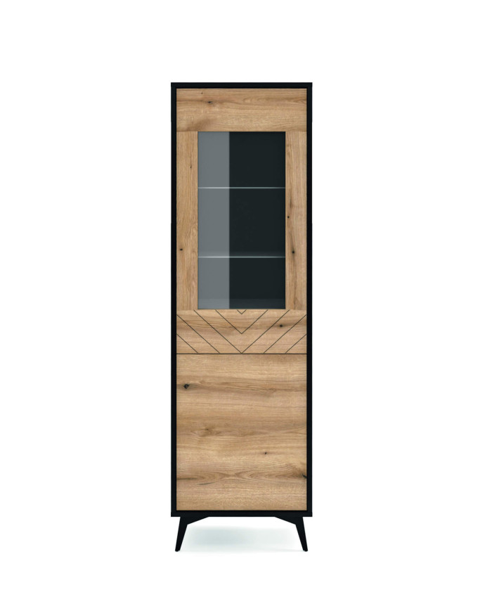 „Diamond W54“ aukšta vitrina, dviejų durų, „Evoke Oak“ / juoda