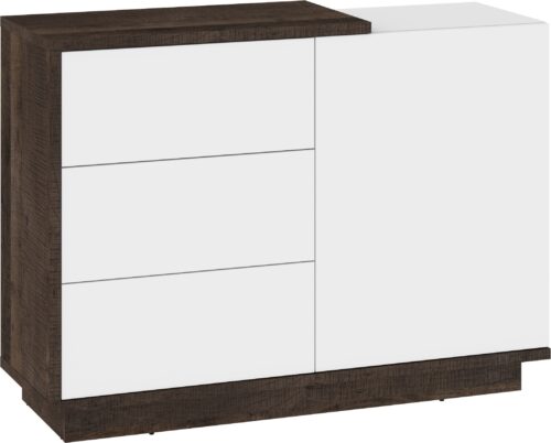 BRITA 04 baldų komoda su durelėmis svetainei, ąžuolo spalvos, grange balta