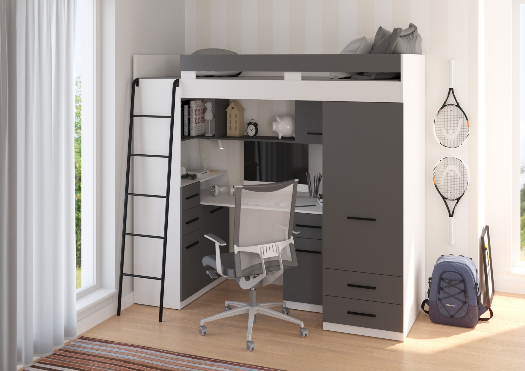 MYKS L antresolė be matinės baltos / grafito spalvos