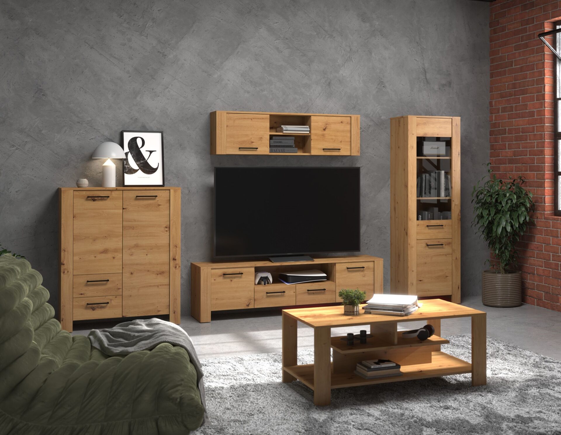 DELIS baldai #2 knygų lentyna, TV staliukas, lentyna, kavos staliukas, ąžuolas