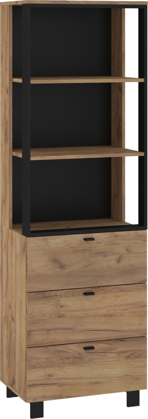 GAVES 11 baldai, aukšta lentyna su lentynomis ir stalčiais, palėpė, ąžuolo spalvos, auksinė, juoda