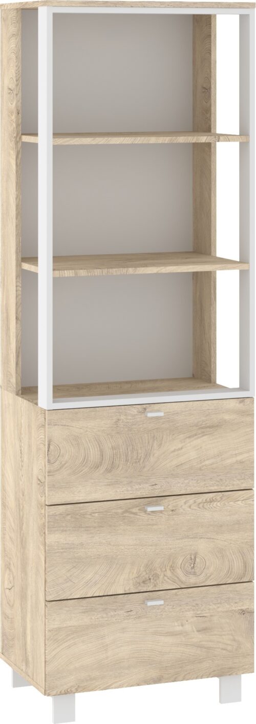 GAVES 11 baldai, aukšta lentyna su lentynomis ir stalčiais, palėpė, ąžuolo imitacija, balta