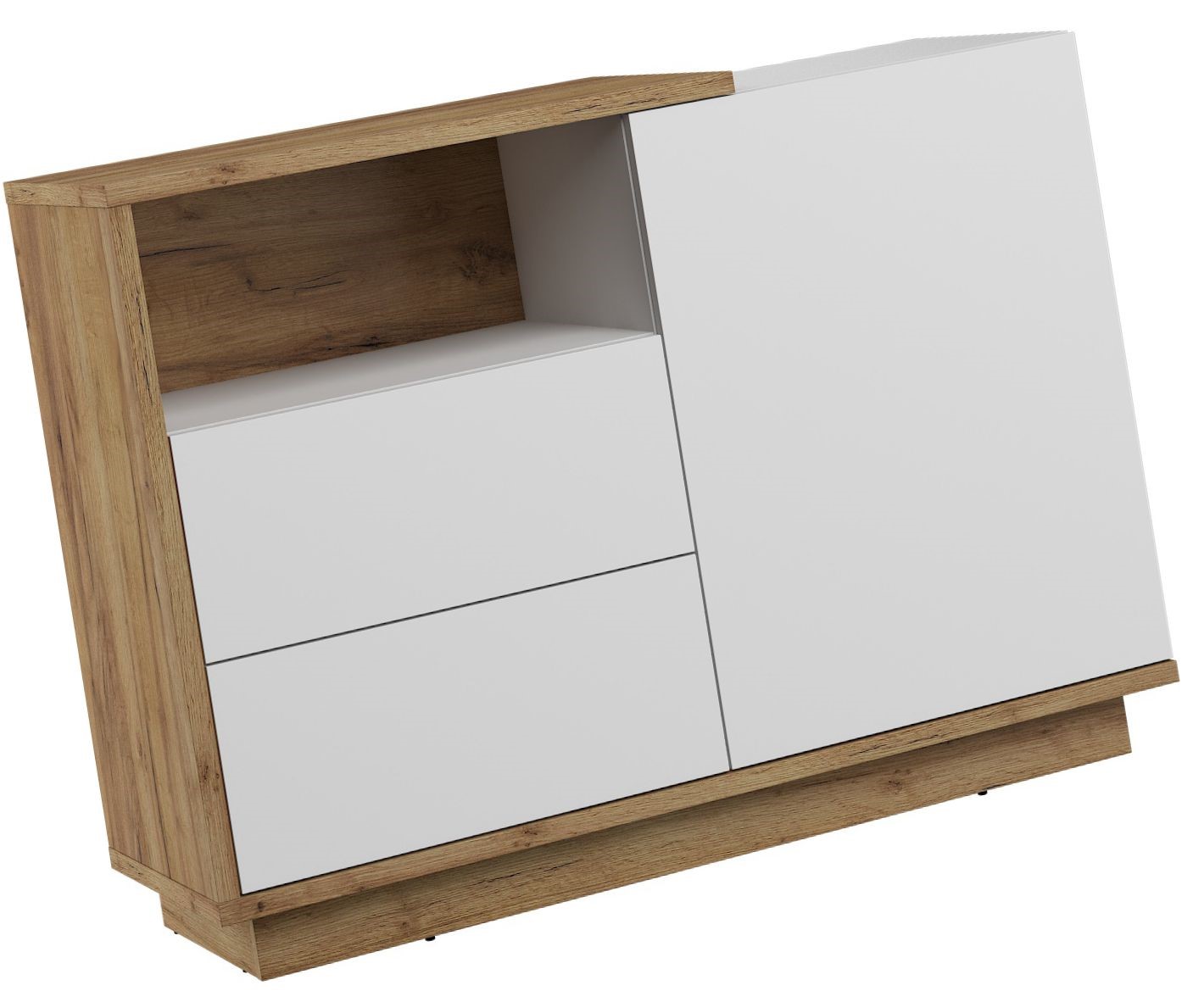 BRITA 03 baldų komoda su durelėmis ir lentyna, ąžuolo spalvos, auksinė, balta, poliruota - Paveikslėlis 3