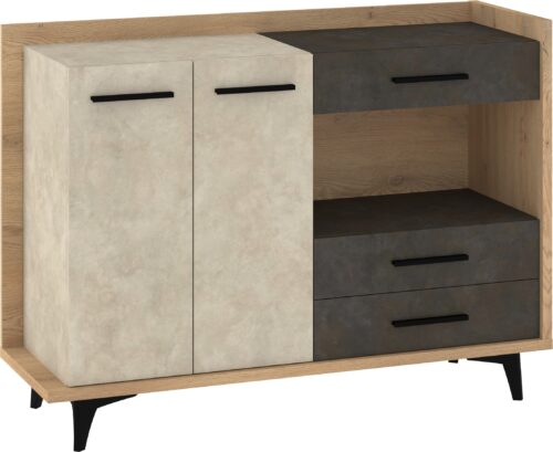 DOX 02 baldai didelė komoda svetainei, ąžuolas „Cremona Granada“