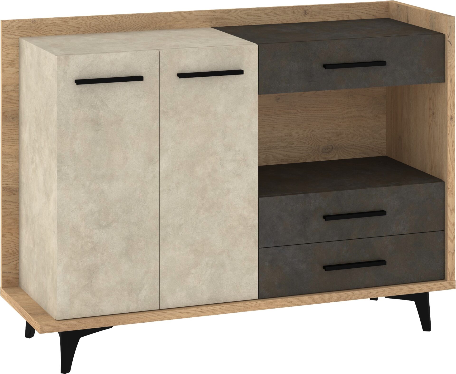 DOX 02 baldai didelė komoda svetainei, ąžuolas „Cremona Granada“